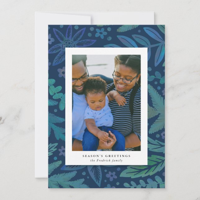 Carte Portrait Joyeuses Fêtes de Botanique Bleue (Devant)