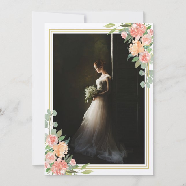 Carte Portrait nuptial Floral Photo Keepsaké Mariage (Devant)