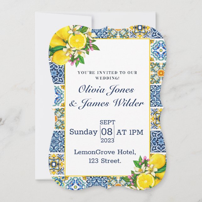 Carte Portugais Azulejo Lemon Tiles Mariage (Devant)