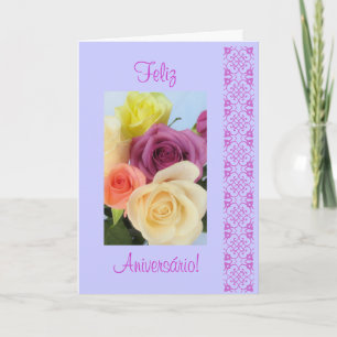 Carte Portugais : Feliz Aniversario ! rosas -