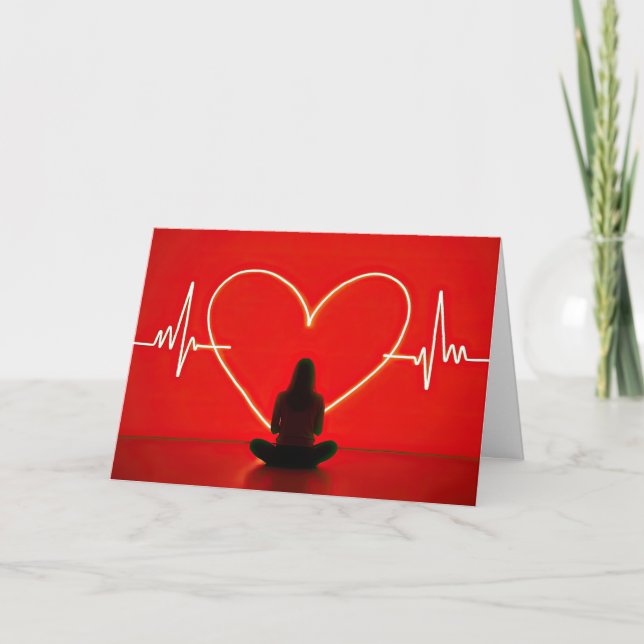 Carte Pose De Yoga Anniversaire Avec Des Lignes De Coeur (Devant)