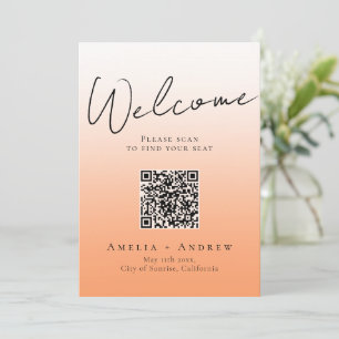 Carte Poser Orange Fuzz Mariage QR Code Seing Chart