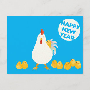 Carte Postale に わ と と り ひ よ () ♥ Un poulet et des poussins (Aqua