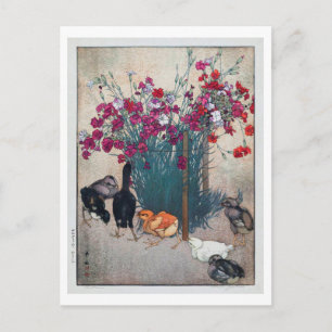 Carte Postale ひ よ こ, Dianthus & Chicks, Hiroshi Yoshida, Coupe d