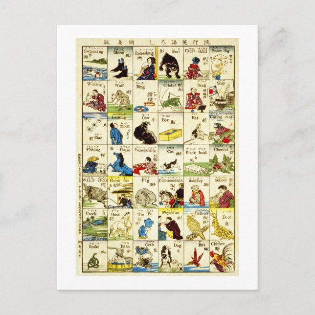 Carte Postale 英 単 語 表, 亀 Table des mots anglais, Ukiyo-e (Devant)