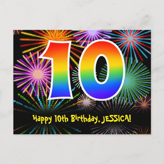 Carte Postale 10e anniversaire – Motif de feux d'artifice amusan (Devant)