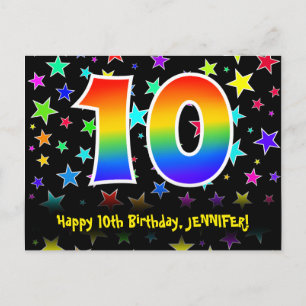 Carte Postale 10e Anniversaire : Motif Étoiles Amusantes, Arc-en