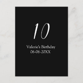 Carte Postale 10th birthday white black name date calligraphy 