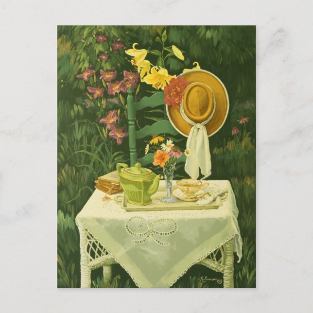 Carte Postale 1144 Tea Time in Garden Postcard (Devant)