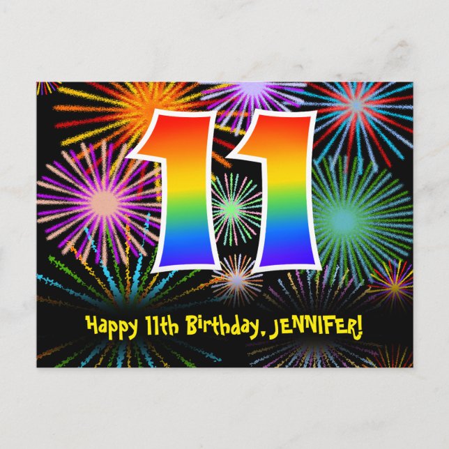 Carte Postale 11e anniversaire – Motif de feux d'artifice amusan (Devant)