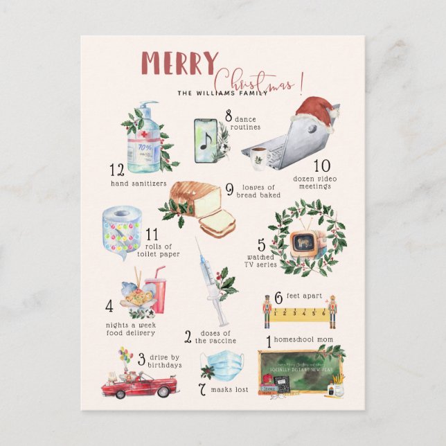 Carte Postale 12 Jours de Covid | Vacances de Noël "Quarantine" (Devant)