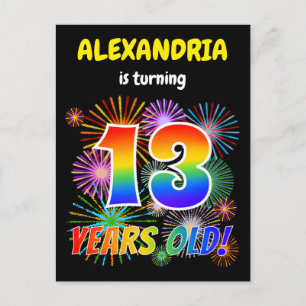Carte Postale 13e anniversaire - Fun Fireworks, Rainbow Look "13
