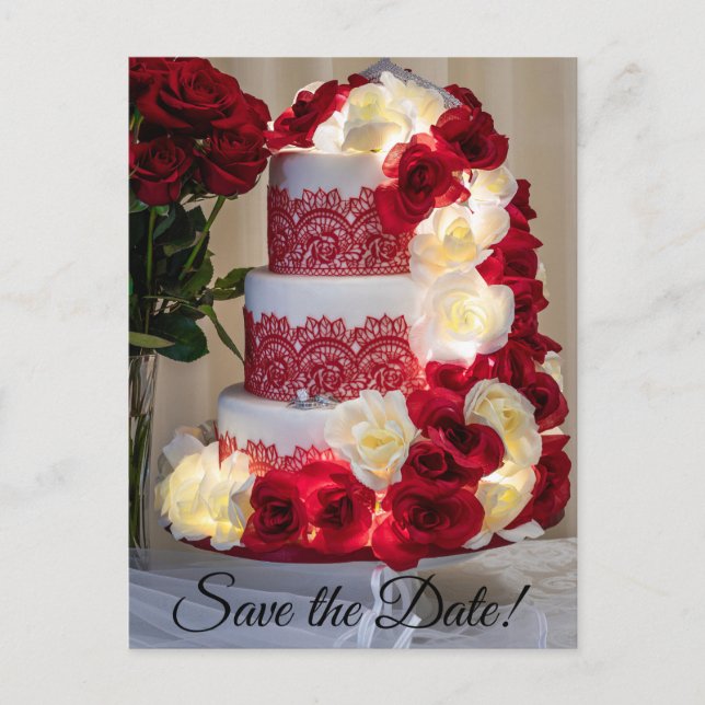 Carte Postale 1458-Gâteau de Mariage, Bouquet, Anneaux et Voile (Devant)