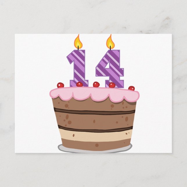 Carte Postale 14 ans sur le gâteau d'anniversaire (Devant)