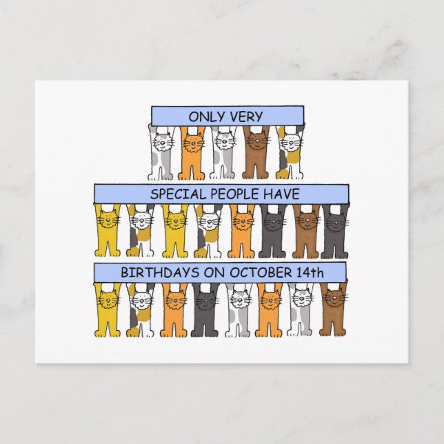 Carte Postale 14 octobre Anniversaire Cute Cartoon Cats (Devant)