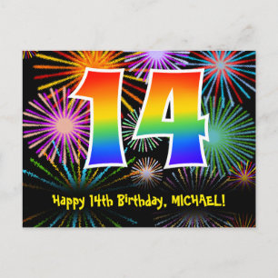 Carte Postale 14e anniversaire - Fun Motif feux d'artifice + Rai