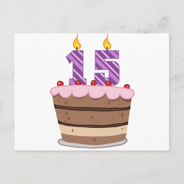 Carte Postale 15 ans sur le gâteau d'anniversaire (Devant)