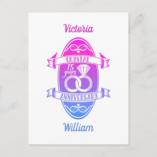 Carte Postale 15e anniversaire de mariage de cristal traditionne (Devant)