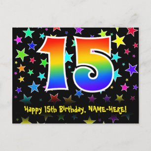Carte Postale 15e Anniversaire : Motif Étoiles Amusantes, Arc-en