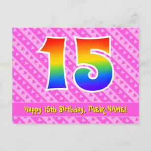 Carte Postale 15e anniversaire : Pink Stripes & Hearts, Arc-en-c
