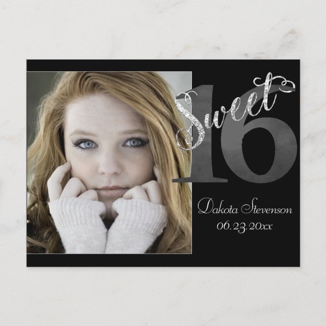 Carte Postale 16 ans | Gris Grunge Faux Parties scintillant Arge (Devant)