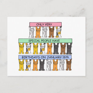Carte Postale 16 janvier Anniversaire Cute Cartoon Cats