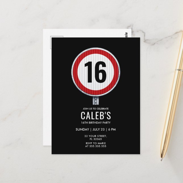 Carte Postale 16th Birthday Speed Limit  (Devant/Arrière en situation)