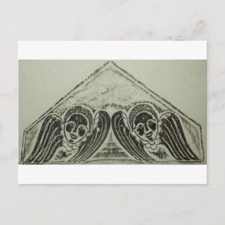 Carte Postale 1700s Grave Rubbing Winged Cherubs Design