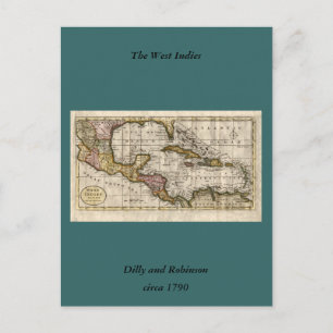 Carte Postale 1790 Map of The West Indies by Dilly and Robinson