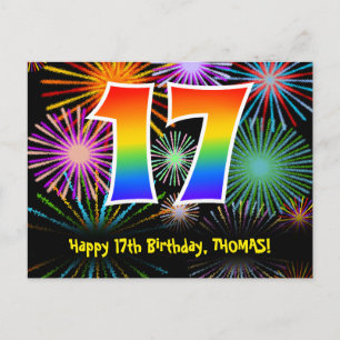 Carte Postale 17e Anniversaire – Motif de feux d'artifice amusan