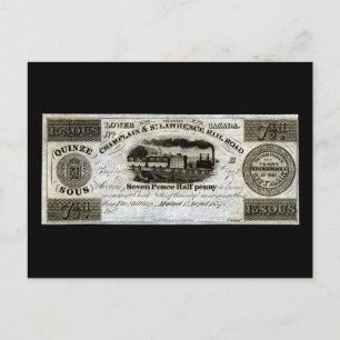 Carte Postale 1837 Monnaie ferroviaire canadienne