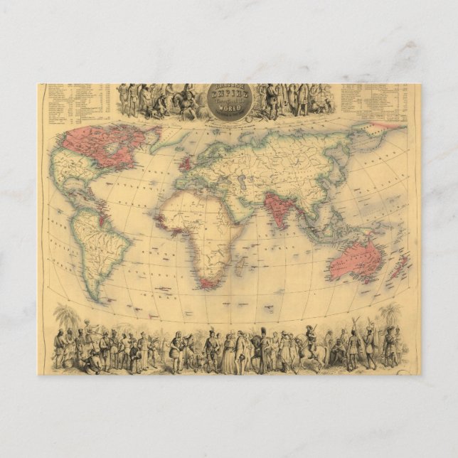 Carte Postale 1850's Map of British Empire Throughout the World (Devant)