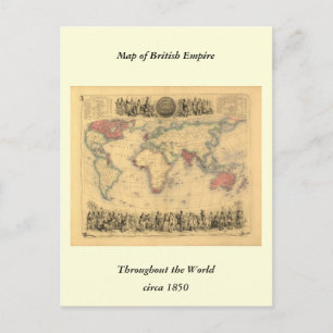 Carte Postale 1850's Map of British Empire Throughout the World