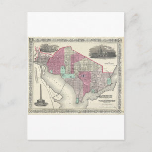 Carte Postale 1866 Johnson Map of Washington D.C.