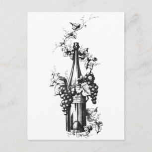Carte Postale 1873 Bouteille de vin Vintage aux raisins et Feuil
