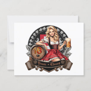 Carte Postale 18e anniversaire - Blonde Dirndl dit Prost Cheers