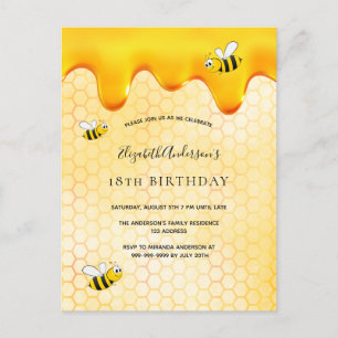 Carte Postale 18e anniversaire bumble abeilles nid d'abeille inv