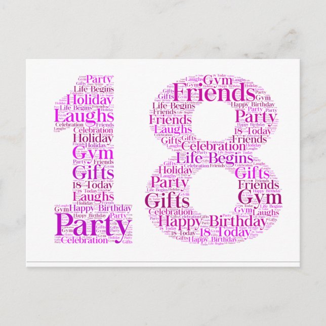 Carte Postale 18e anniversaire Célébration Word Art Design (Devant)