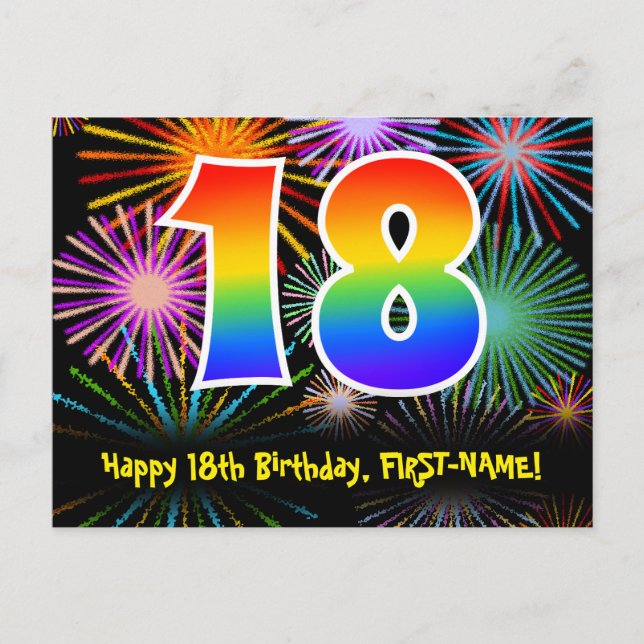 Carte Postale 18e anniversaire – Motif de feux d'artifice amusan (Devant)