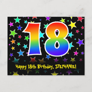 Carte Postale 18e Anniversaire : motif d'étoiles amusantes, 18 a