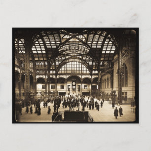Carte Postale 1910 Penn Station NYC Lanterne magique Slide Sepia