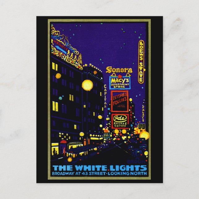 Carte Postale 1925 New York City à la nuit (Devant)