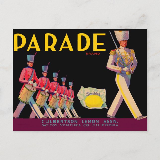 Carte Postale 1930 Parade citron crate étiquette (Devant)