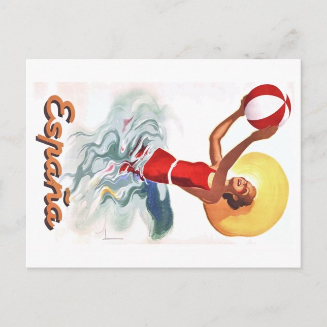 Carte Postale 1940 Espagne Beach Travel Poster (Devant)