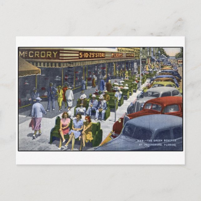 Carte Postale 1949 St Petersburg Floride "Les Bancs verts" (Devant)