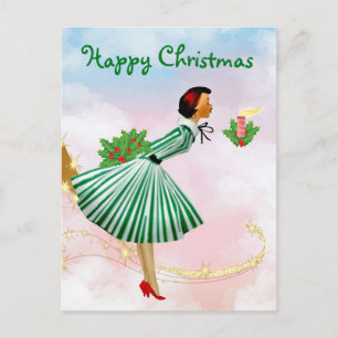 Carte Postale 1950 Vintage femme de Noël