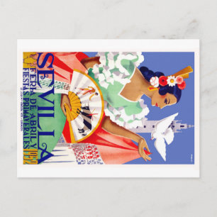 Carte Postale 1952 Séville Espagne Poster de la Foire d'avril