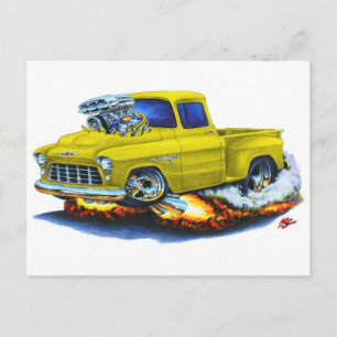 Carte Postale 1955 Chevy Stepside Pickup Camion Jaune