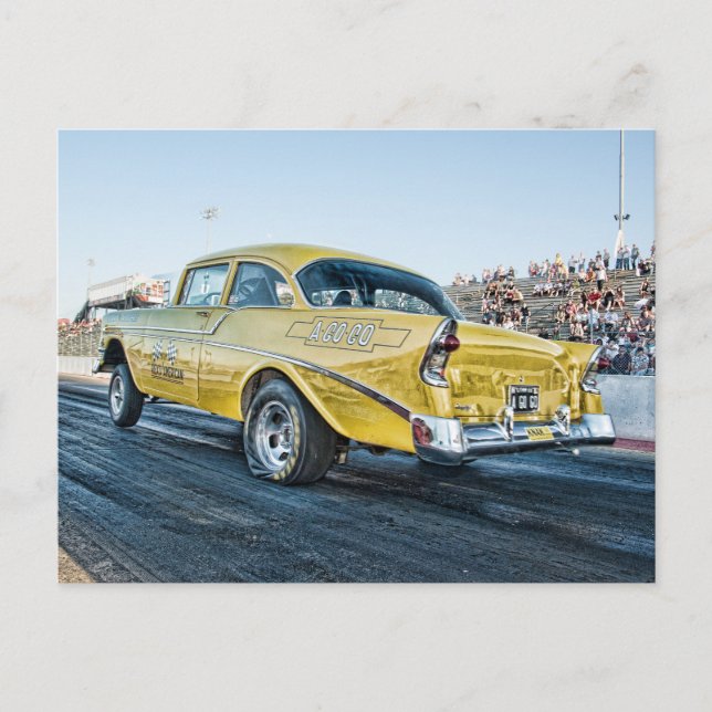 Carte Postale 1956 chevy belair gasser à la bande de traînée (Devant)