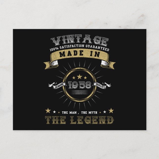 Carte Postale 1958 Né Anniversaire Vintage (Devant)